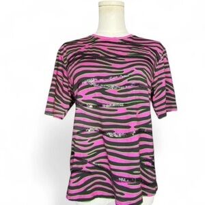 House of Holland Animal Print Black And Pink Tee Size 4